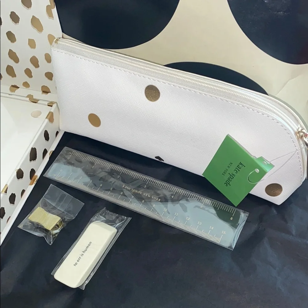 Kate Spade ♠️ 7pc Gold Polka Dot Office Set - Picture 4 of 5